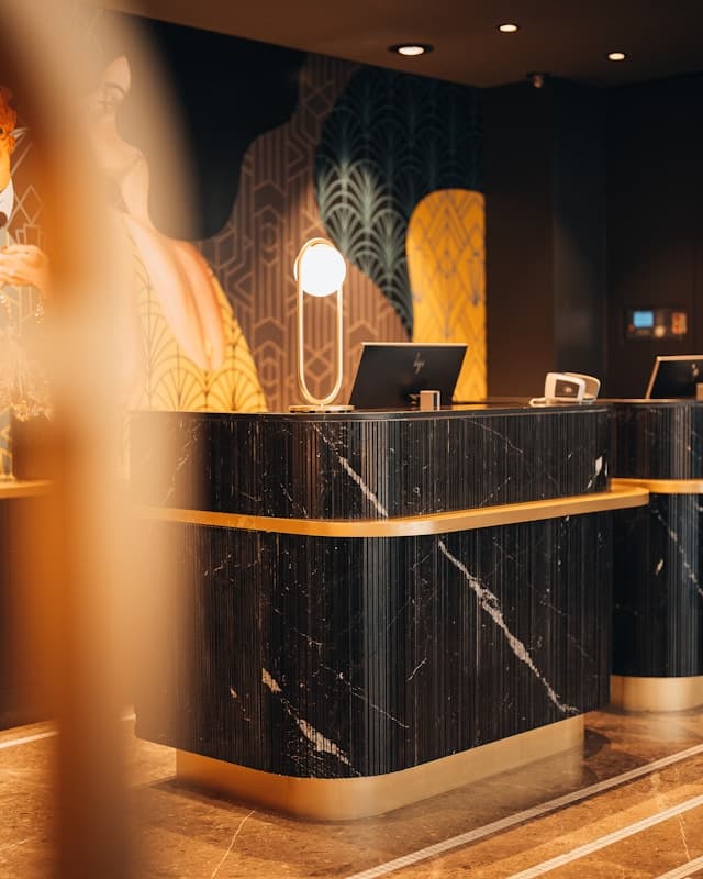 Hotel front desk, where Dormakaba's Ambiance software runs